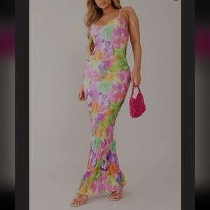 Prettylittlething Floral Low Back Plisse Maxi Dress 6